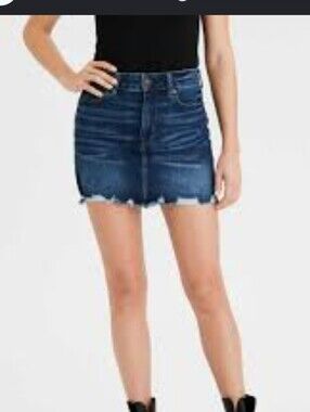 American Eagle Outfitters Dark Blue Distressed Hi-Rise Denim Mini Skirt, Size 8